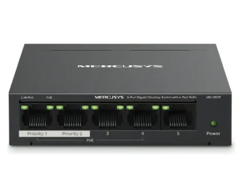 Switch Giga 5P Mercusys MiniDesktop con 4P POE